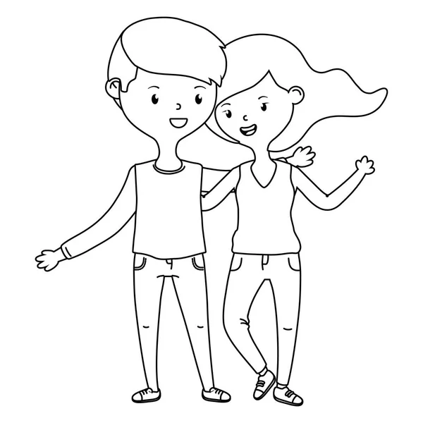 Adolescent garçon et fille dessin animé conception — Image vectorielle