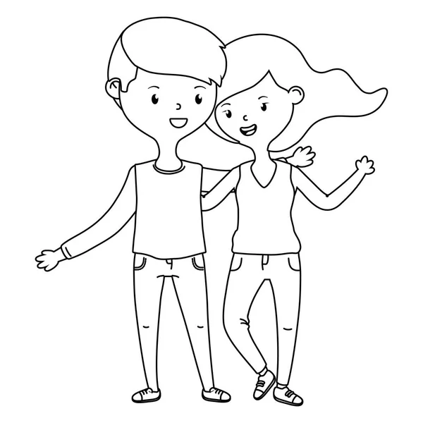 Adolescente niño y niña diseño de dibujos animados — Vector de stock