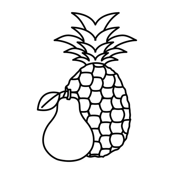 Verse peren en ananasvruchten — Stockvector
