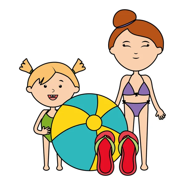 Cute Little Girl i matka z balonem plaży — Wektor stockowy