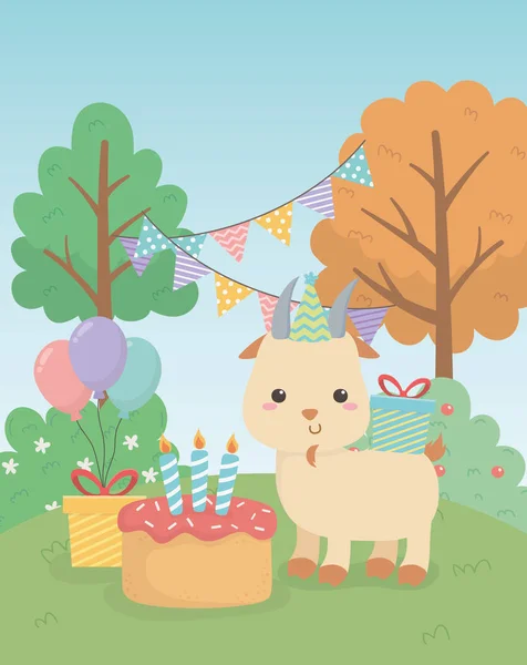 Granja de cabras preciosas en el escenario de fiesta de cumpleaños — Archivo Imágenes Vectoriales
