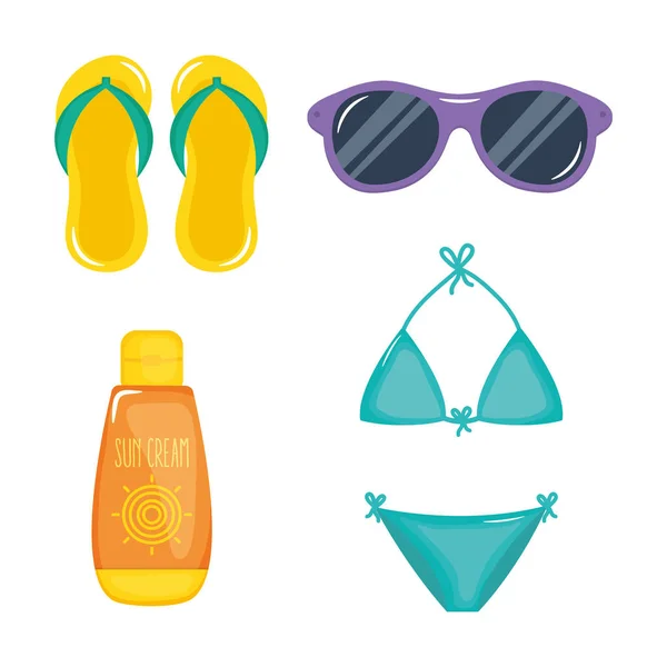 Ícones de conjunto de cartaz de férias de verão —  Vetores de Stock