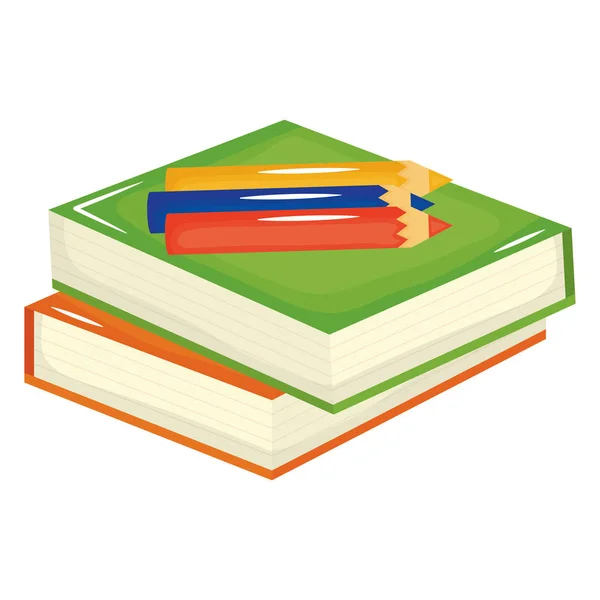 Apilar libros de texto escuela y lápices de colores — Archivo Imágenes Vectoriales