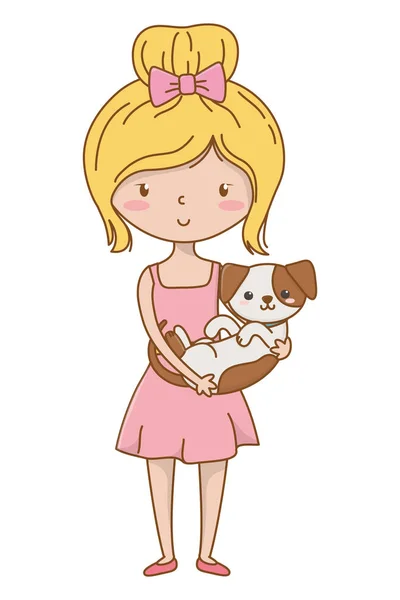 Köpek karikatür tasarımı ile kız — Stok Vektör