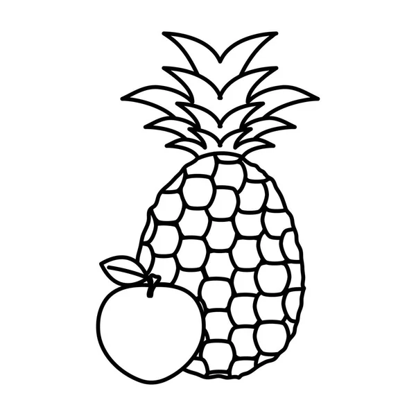Fresh apple and pineapple fruits — Vetor de Stock