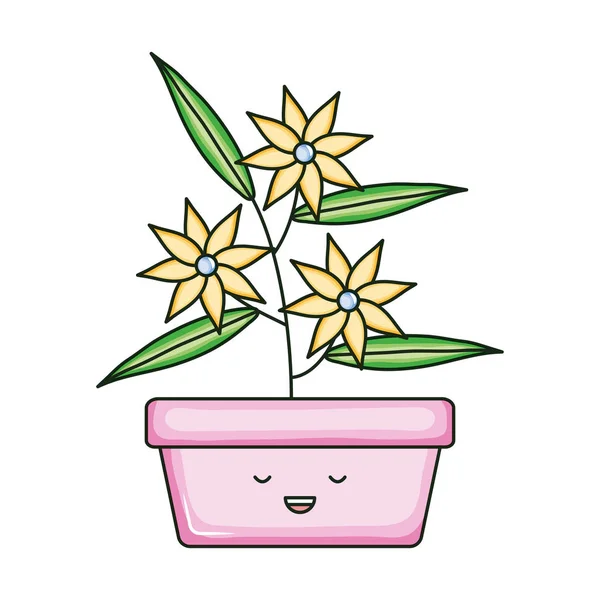 Virágok a szögletes kerámia pot Kawaii karakter — Stock Vector