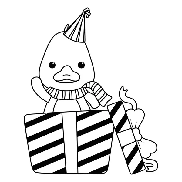 Dibujos animados de pato con feliz cumpleaños icono de diseño — Vector de stock