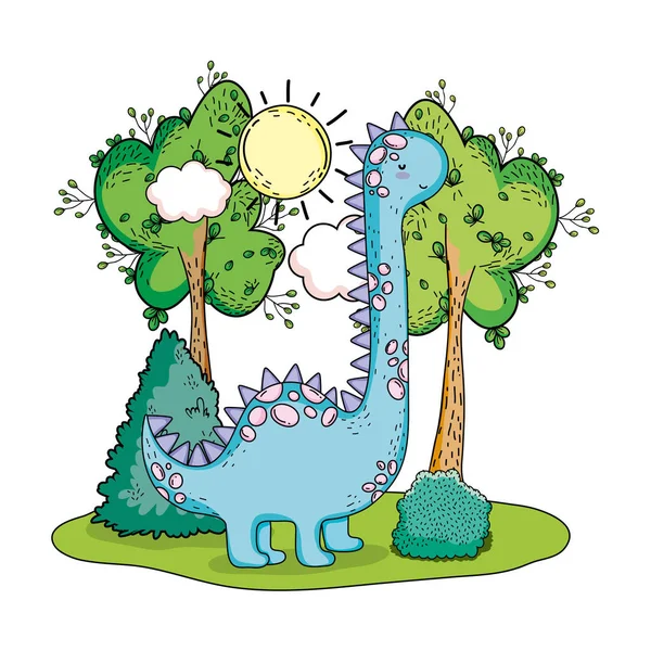 Mignon apatosaure avec arbre dans le paysage — Image vectorielle
