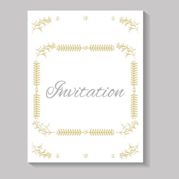 Invitation card with square frame leafs golden calligraphy — Stockvector