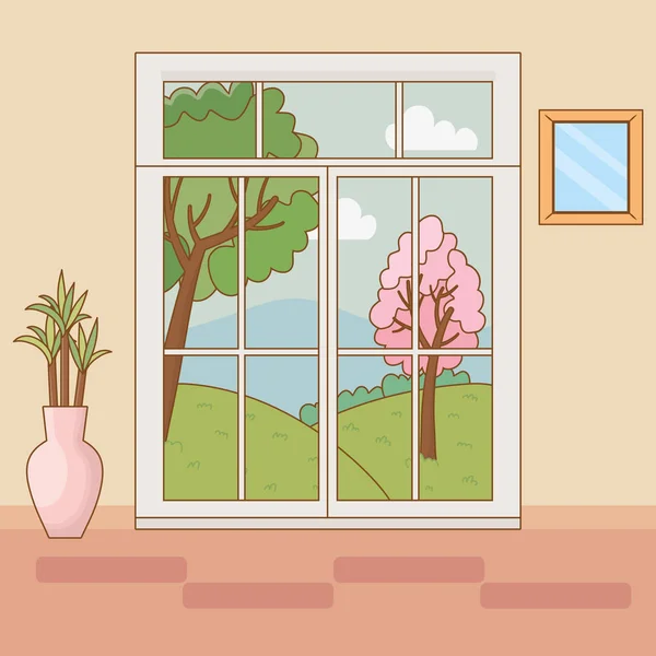 Illustrateur vectoriel Home window et paysage design — Image vectorielle