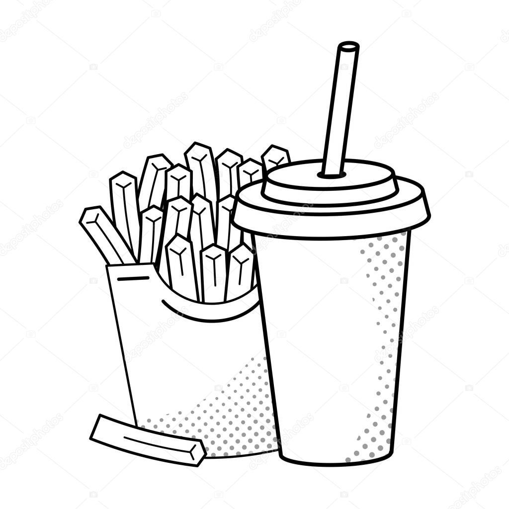 french fries with soda black and white