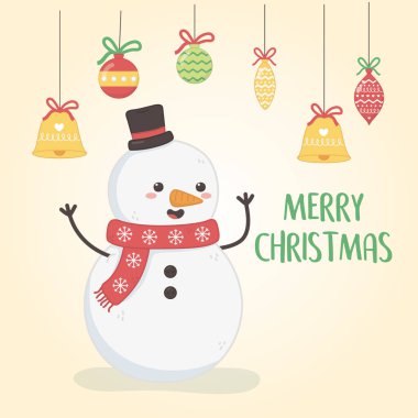 merry merry christmas card with snowman