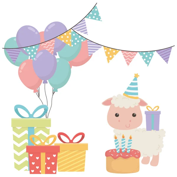 Ovce karikatura s Happy narozeniny ikony design — Stockový vektor