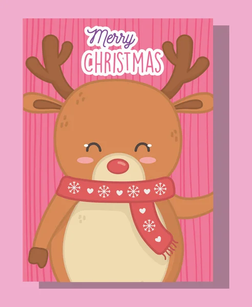 Cute reindeer with scarf merry christmas — стоковый вектор