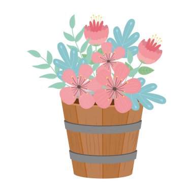 Çiçekler ve yapraklar varil vektör tasarımı içinde