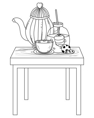 İzole kahve demliği ve bardak vektör tasarımı