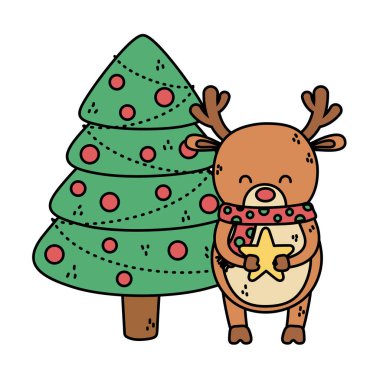 reindeer with tree balls star decoration merry christmas