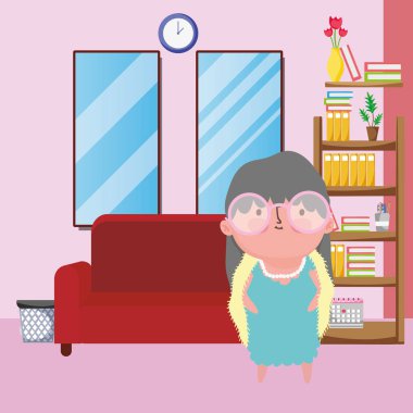 Büyükanne çizgi film vektör tasarımı çizimi