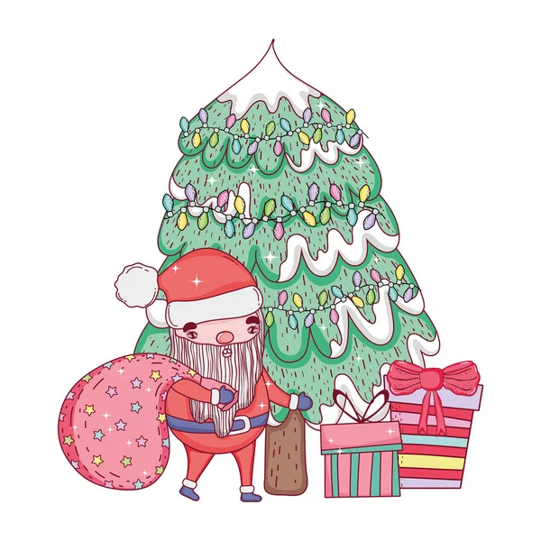 Cute christmas santa claus with pine tree — Stock Vector