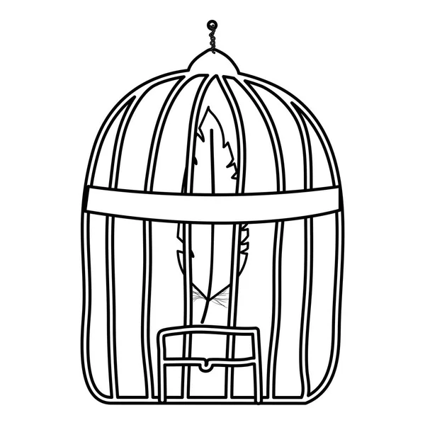 Kooi vogel gevangenis met veer — Stockvector