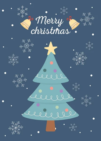 Tree snowflakes bells celebration happy christmas — 스톡 벡터
