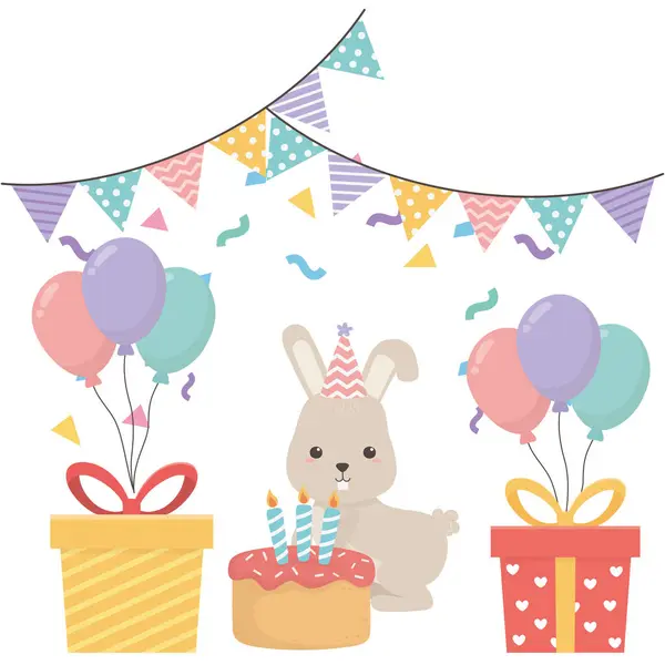 Мультфильм "Кролик" с иконой поздравления с днем рождения — стоковый вектор