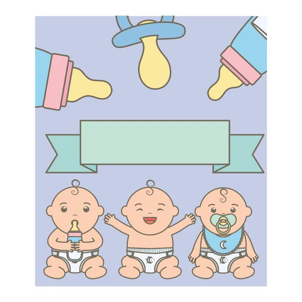 Cute little babies boys with pacifiers characters — ストックベクタ