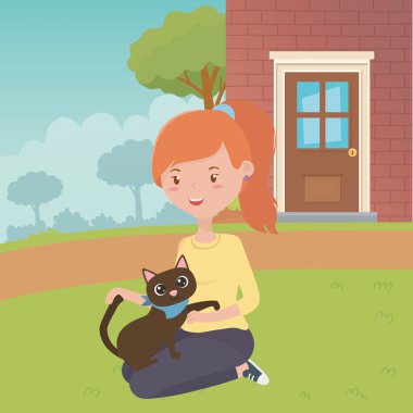Kedi karikatür tasarımı ile kız