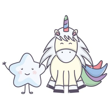 yıldız Kawaii peri karakterleri ile sevimli çok güzel Unicorn