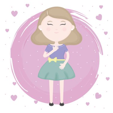 cute little girl character with hearts love