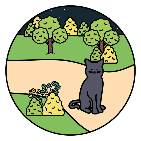 Cute cat mascot adorable in the landscape — Vector de stock