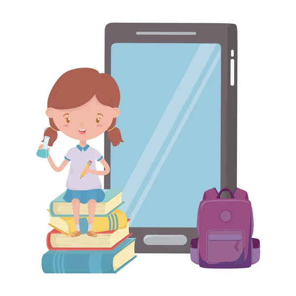 Κορίτσι παιδί του σχολείου και το σχεδιασμό smartphone — Διανυσματικό Αρχείο