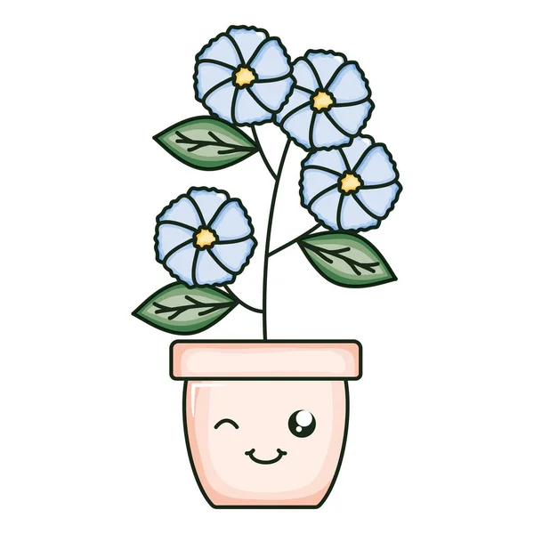 Blommor trädgård i keramik Pot kawaii karaktär — Stock vektor