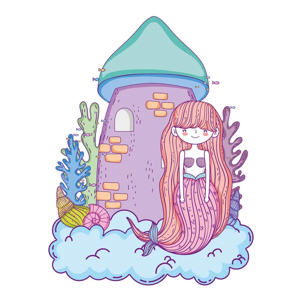 Schöne Meerjungfrau mit Burgszene — Stockvektor