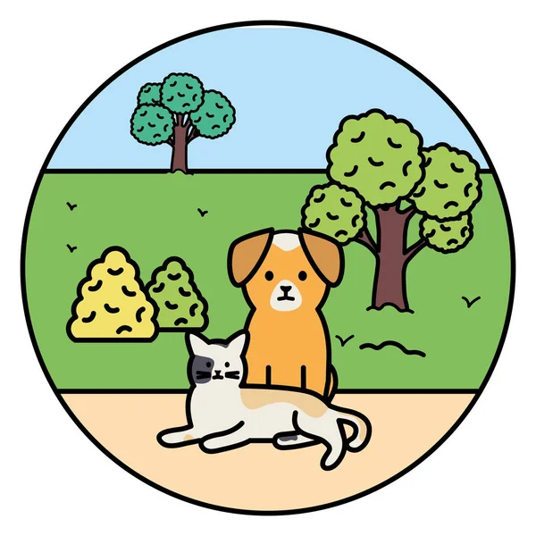 Cute cat and dog mascots in the landscape — Vettoriale Stock