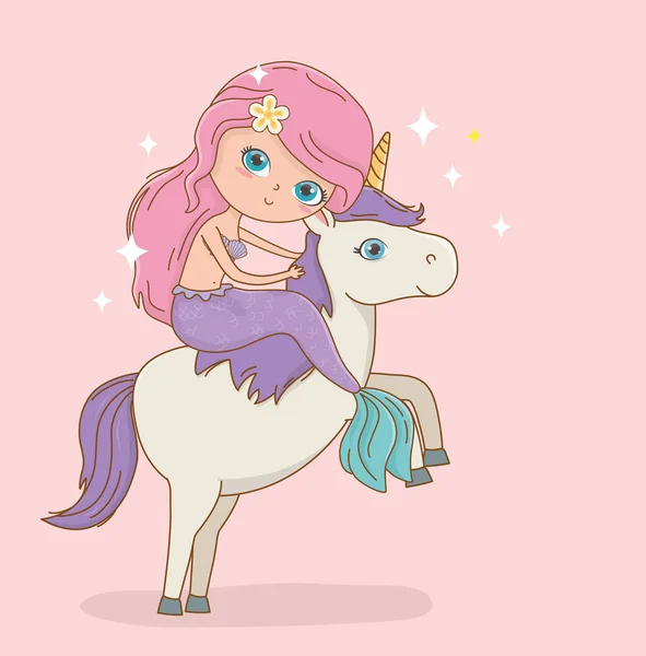Cute mermaid in unicorn fairytale characters — Stockový vektor