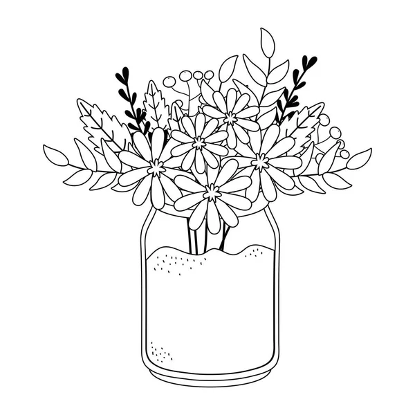 Flores e folhas dentro do projeto do vetor do vaso —  Vetores de Stock