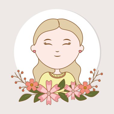 girl flowers label decoration cartoon