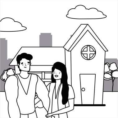 Bir çift kadın ve erkek çizgi film tasarımı vektör çizimi