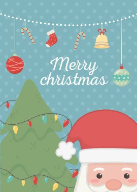 Topları asmak ağaç ışıkları ve Noel Baba kartı.