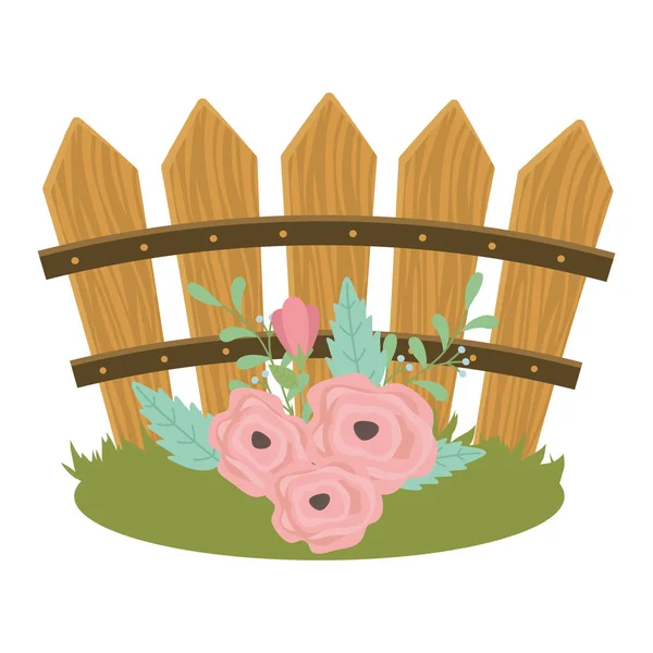Flowers in front of fence vector design — Διανυσματικό Αρχείο