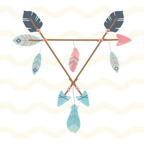 Arrows with feathers decoration boho style — стоковый вектор