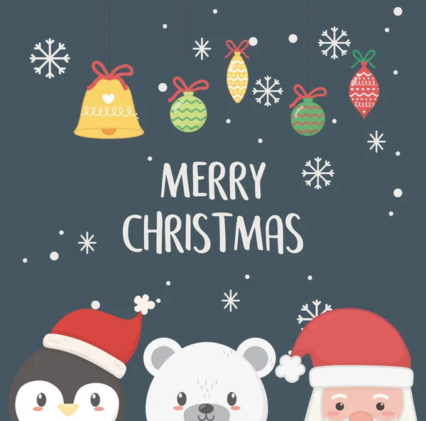 Santa penguin and polar bear merry christmas card — стоковый вектор