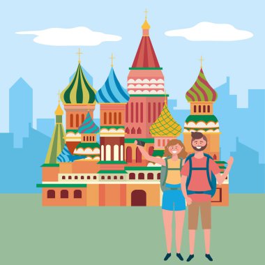 Moskova 'nın Aziz Basil Katedrali tasarım vektör illüstrasyon illüstrasyonu