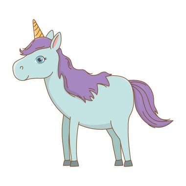 İzole beyaz tek boynuzlu at karikatür tasarım vektör