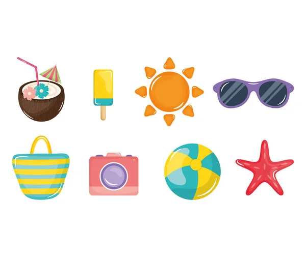 Summer holiday poster set icons — Stock Vector