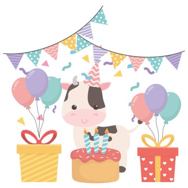 Mutlu Doğum günü simgesi tasarımı ile Cow karikatür