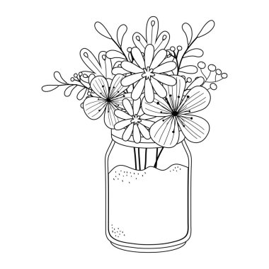 Vazo vektör tasarımı içinde çiçekler ve yapraklar