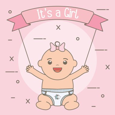 Şerit çerçevesi ile sevimli küçük bebek kız