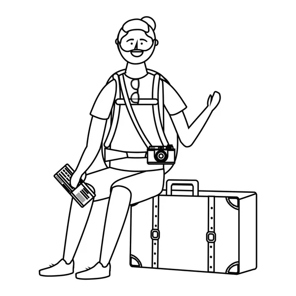 Cartone animato ragazzo turistico con design borsa — Vettoriale Stock